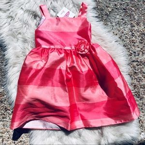 NWT girls’ pink striped dress with fabric rose